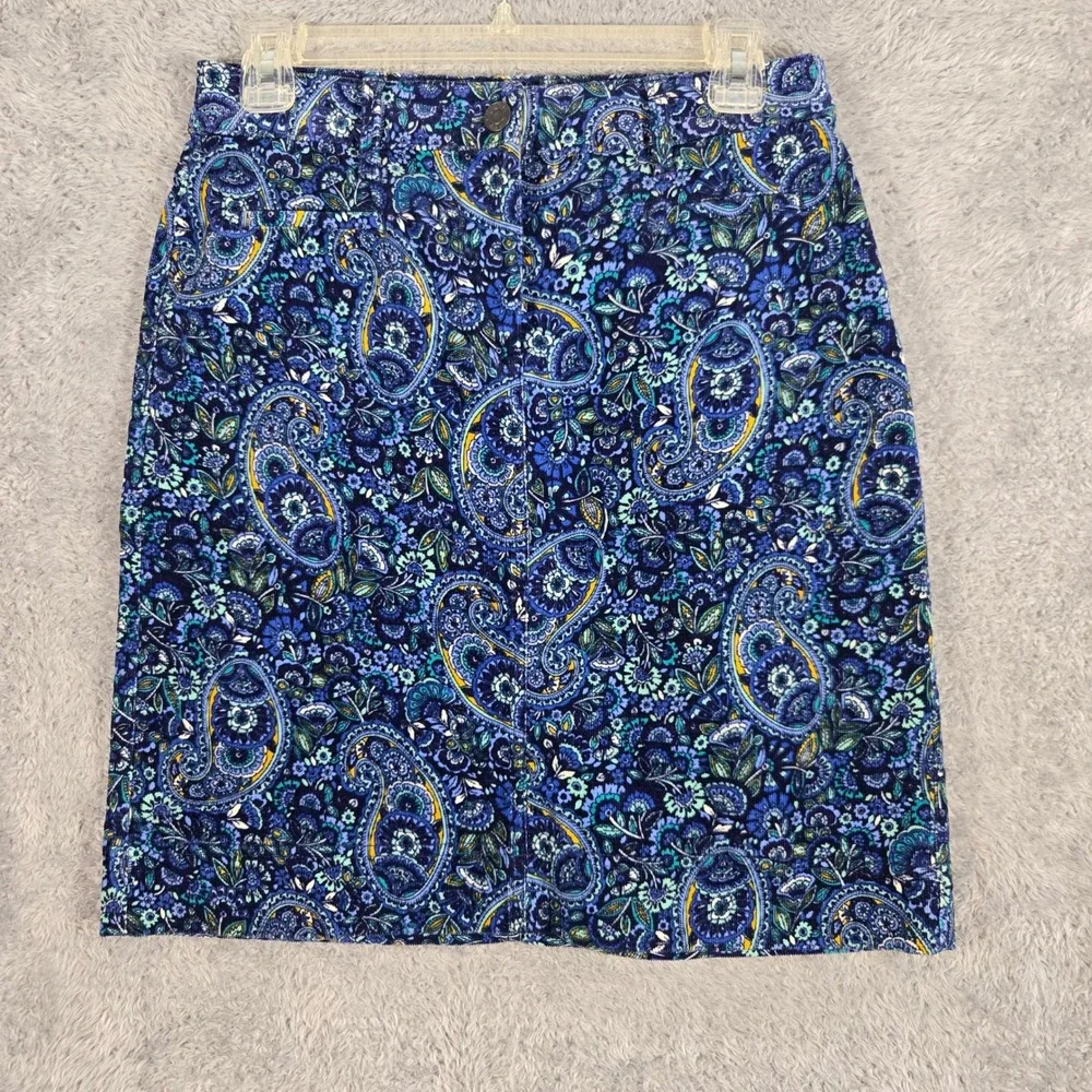 Talbots Petites Blue Paisley Corduroy Mini Skirt Womens 2P Cotton Blend